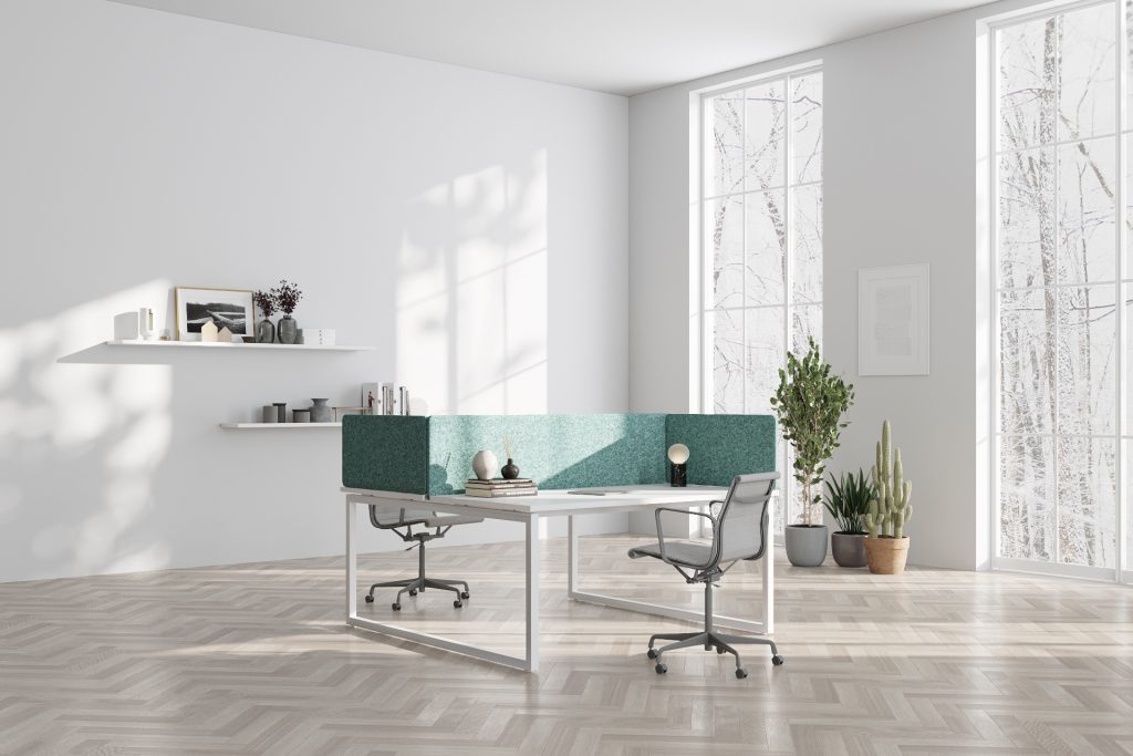 türkise Lärmschutzwand auf dem Tisch